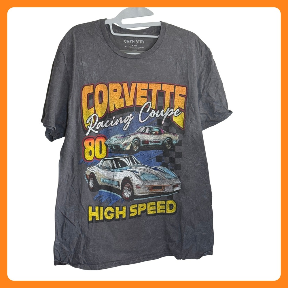 Chemistry Corvette Racing Coupe High Speed Graphic T-Shirt Gray Mens Large